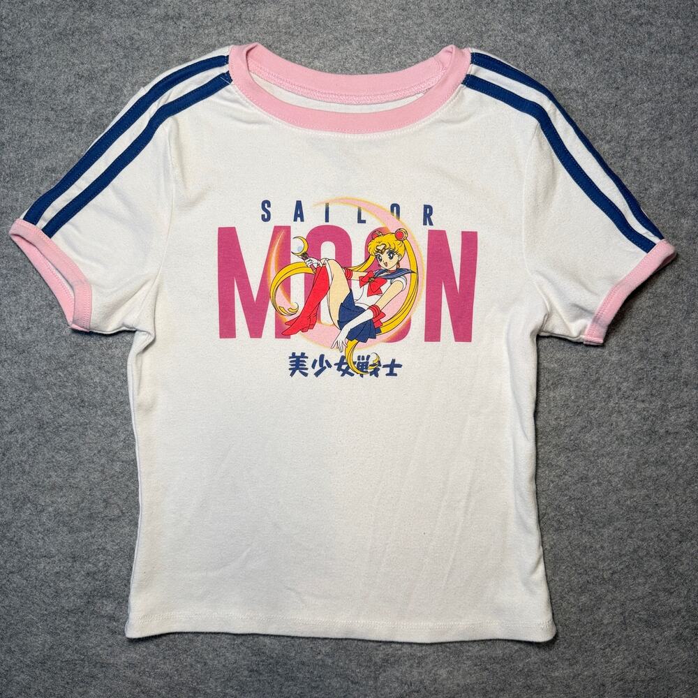 HYBRID APPAREL Unisex XS Graphic Baby Tee T-Shirt White Pink Sailor Moon